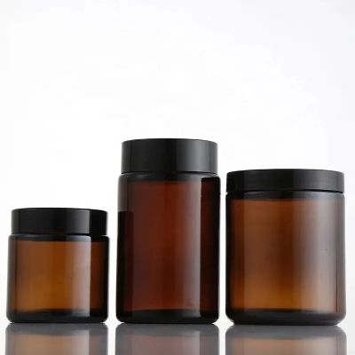 Wholesale 4oz 8oz amber empty wide mouth container custom glass candle jars with lid in bulk