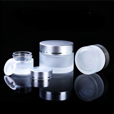 Custom luxury straight side matte frosted cosmetic bottle eye cream body lotion glass jar with gold silver black white cap