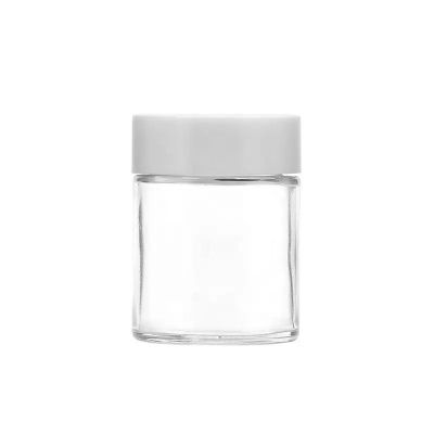 Wholesale 2oz 60ml Childproof Lid Cosmetic Round Clear Straight Sided Glass Jar For flowers package with screw CR white lids