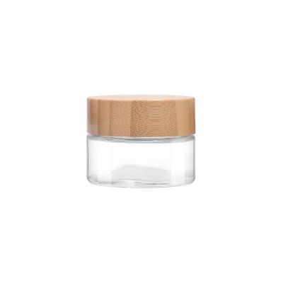 2oz straight side clear cosmetic bottle smell proof container glass jar vitamin remedy flowers jars with bamboo child proof cap