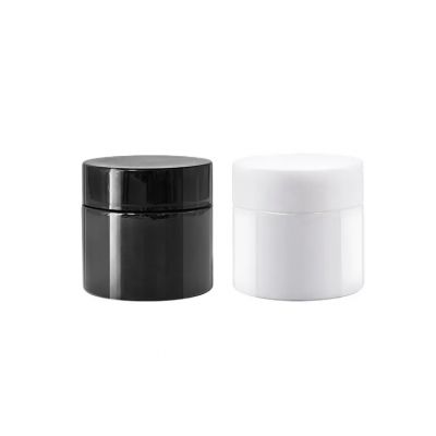 2 oz 60 ml airtight glossy white black Childproof cap glass jars with lids for cosmetic cream herb flower