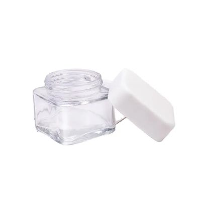 Made in china 80ml square clear child resistant glass jar glass bottle smell proof flower glass packaging with plastic lid