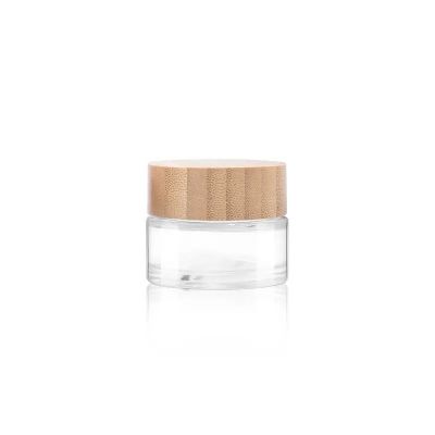 wholesale smell proof 25ml transparent clear childproof glass packaging glass jar with bamboo lid