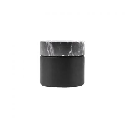 Hot sale fancy 70ml matte black cosmetic cream wide mouth flower glass jar with marbling childproof lid