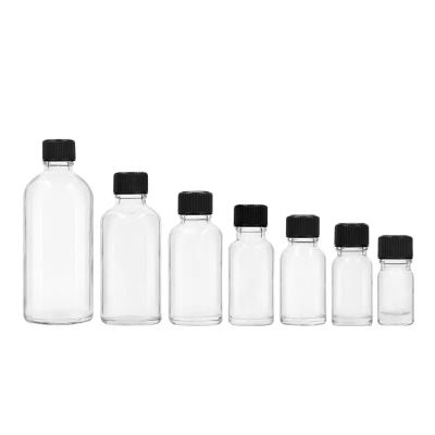Hot sell 5ml 10ml 15ml 20ml 30ml 50ml 100ml empty clear essential oil glass bottle with screw lid