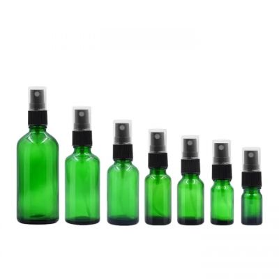 Hot sell 5ml 10ml 15ml 20ml 30ml 50ml 100ml empty green essential oil glass bottle with pump