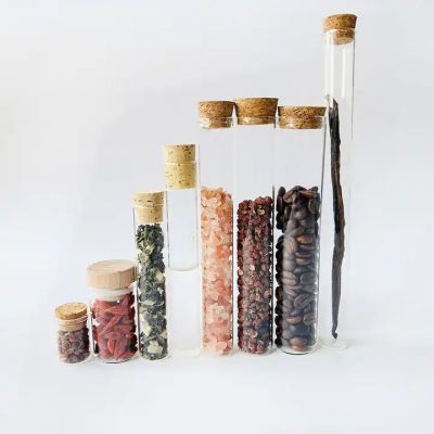 Wholesale stock borosilicate glass test tube bottles jars with cork lids