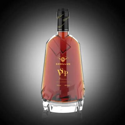 Wholesale thick base round glass liquor bottle for vodka whisky glass bottle