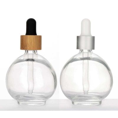 75ml Round Ball Serum Glass Dropper Bottle with Bamboo Slivery Dropper for Cosmetic Essential Oil