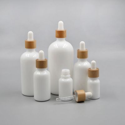 Porcelain White Euro Cosmetic Cuticle Beard Essential Oil Glass Bottle with Bamboo Dropper