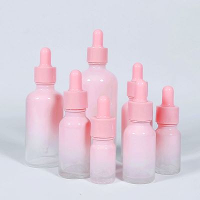 Round Luxury Serum Skincare Hair Oil Gradient Pink Glass Eye Dropper Bottle 5ml 10ml 15ml 30ml 100ml with Dropper