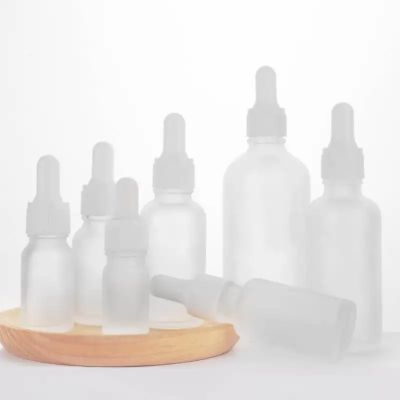 Frosted Glass Eye Dropper Bottle Face Serum Bottle 15 ml 30ml 50 ml with White Ribbed Dropper