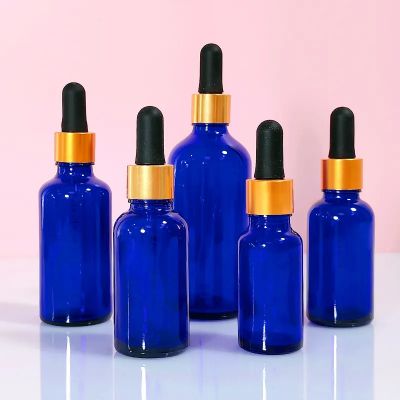 Custom Empty Blue Skin Care Serum Dropper Glass Bottle 20ml 30ml 50 ml 100ml for Toner Face Oil Essential Oil