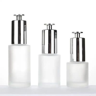 Frosted Push Button Glass Dropper Bottle Cylinder Airless Cosmetic Skincare Oil Bottle 20ml 30ml 40ml