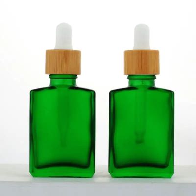 30 ml Matte Green Square Serum Dropper Bottle Facial Oil Beard Oil Tincture Glass Bottle for Skincare