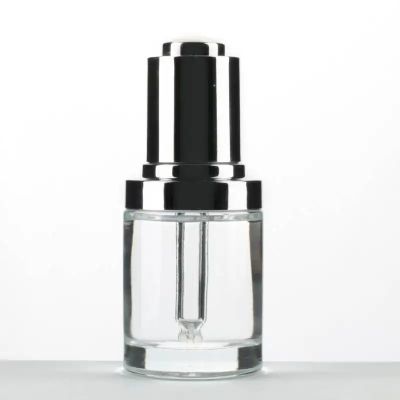 Custom 30ml Glass Dropper Bottle Skincare Packaging Push Botton Essential Oil Serum Bottle with Slivery Dropper