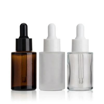 2021 New design flat shoulder 30ml 60ml 100ml frosted clear amber matte white glass essential oil dropper bottle