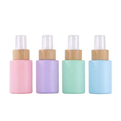 Frosted purple blue 30ml flat shoulder customize color glass serum dropper bottle with push button lid 1oz