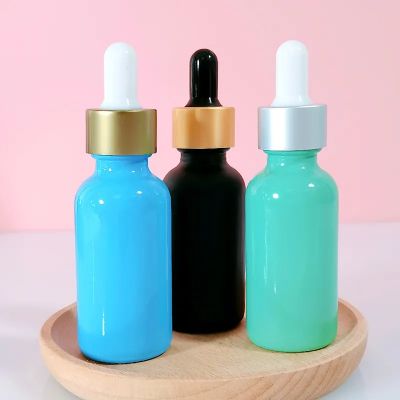 Sale 30ml 1oz Qube Glossy Green Blue Matt Black Boston Round Dropper Glass Bottle for Serum Essential Oil Skin Care