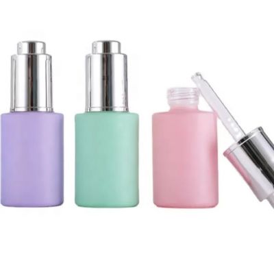 Push button flat shoulder 30ml 60ml 100ml essential oil serum frosted cosmetic glass dropper bottle for perfume