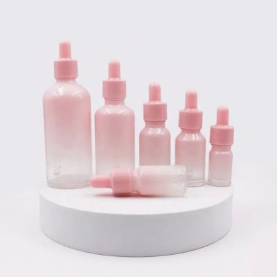 Pink gradient 10ml round shape 1oz 100ml glass dropper bottle for essential oil packaging 30ml 50ml