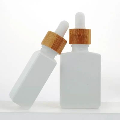 30ml Beard Oil Facial Oil Bottle Matte White Glass Skincare Serum Dropper Bottle with Bamboo Lids