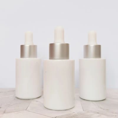 Fancy 1oz Straight Shoulder White Oil Serum Glass Dropper Bottle Skin Care Packaging for Hair Body Facial Oil