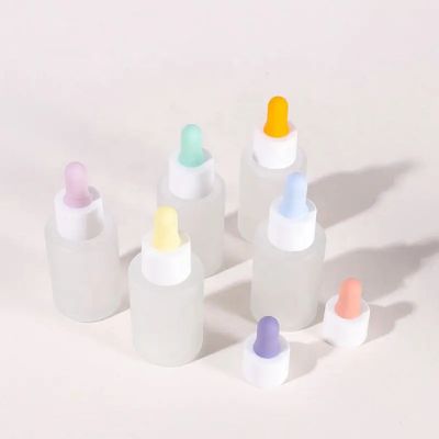 Customized Color 1oz 30ml Round Flat Shoulder Serum Matte frosted clear Glass Dropper Bottle