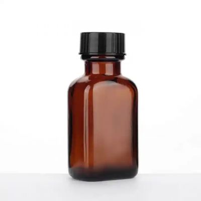 25ml Flat Square Amber Skincare Essential Oil Tincture Bottle with Screw Caps