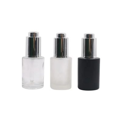 High quality 30ml black matte white clear color pump button glass dropper bottle for essential oil