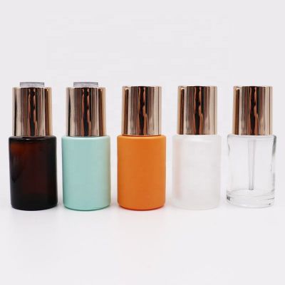 Rainbow 30ml Flat Shoulder Essential Oil Glass Serum Bottle With Rotary Press Dropper Lid 1oz