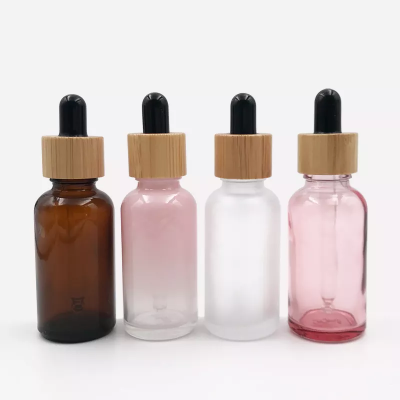 Cosmetic Packaging 10ml 15ml 30ml 50ml 100ml bamboo lid Frosted Amber Empty dropper bottle amber essential oil glass