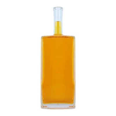 Hot sale 700ml 750ml high quality clear square tequila glass bottle with cork cap