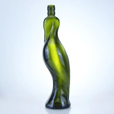 Unique woman shape colored green round empty flint vodka whisky rum gin glass bottles with sealed cap