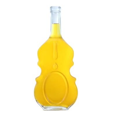 Hot sale violin shaped 500ml vodka whsikey rum gin glass bottle with cork cap