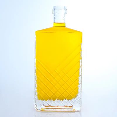 Free Sample 350ml 500ml Clear Square Beverage Bottle Glass Wine Glass Bottle with Wine Stopper