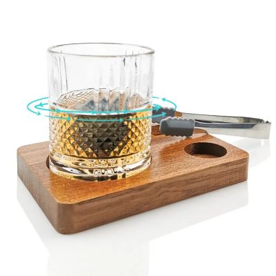 Wholesale Tumblers Modern Crystal Embossed Creative Wine Drink Whisky Rotating Glass Whiskey Stones Ball Ice With Wooden Tray