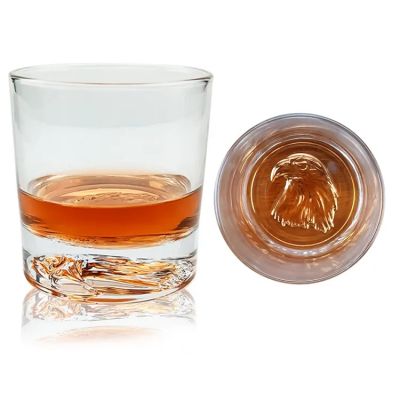 Premium Luxury Round Whiskey Glasses Unique Whiskey Glass Bottom Engrave Animal Logo Pattern For Bar Party Home