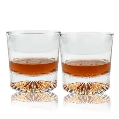 Hot Seller Round Thick Bottom With Sunflower Pattern Whiskey Wine Glasses Cup For Drinking Bourbon Whiskey