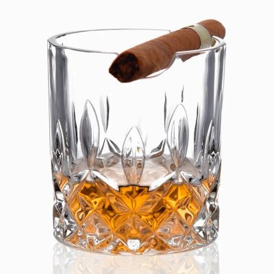 Round Lead Free Crystal Glass Drinking Cups Cigar Whiskey Glass With Cigar Holder Home Bar Whisky Accessories