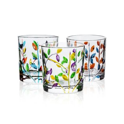 Creative Hand-Painted Colorful Leaf Twig Embossed Whisky Glasses Crystal Water Cup Lead Free Whiskey Glasses For Drinking