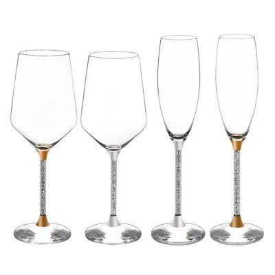High Quality Silver Diamond Stemware Wine Glass set With Crystal Base for Wedding Gift, Home Decoration