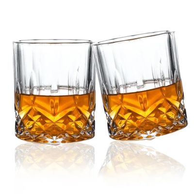 Old Fashioned Crystal Whiskey Glasses Luxury Lead-Free Rotate Tumbler Whiskey Glass For Home Bar Party