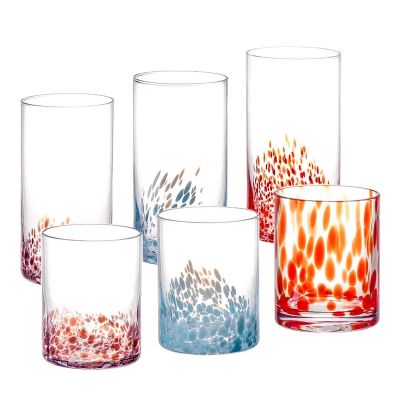 Hand made Glassware Set Glass Cups Set Water Use Glass Logo Custom Promotional Glass for Home Space Party Colored Spots Cups