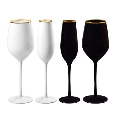 gold rimmed black and white colored wine glasses crystal lead free wedding champagne glasses