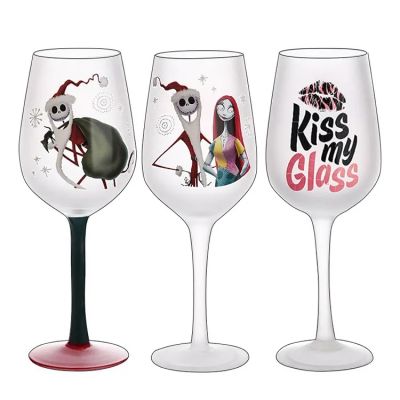 Set of 3 Frosted Stemware Wine Glasses with Painting for Home Decoration Halloween Gifts Glass Shaped Candle Holder