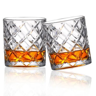 Lead Free New Crystal Diamond Shaped Round Bottom Whiskey Glass Drinking Cup Diamond Rotation Whiskey Glass