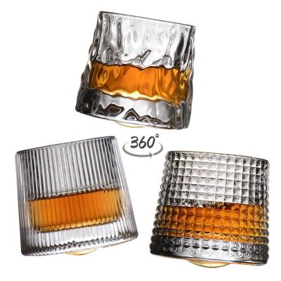 Rotatable Wine Glasses Old Fashioned Whisky Glasses Tumbler Rocks Bar Glass for Drinking Bourbon