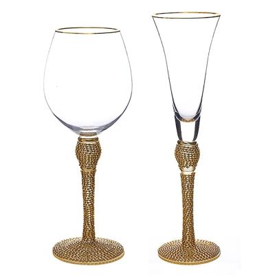 Horn Shaped Champagne glass with Diamond Stem Luxury yellow diamond wine glass with golden rim