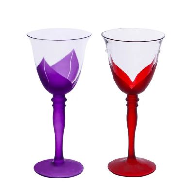 New Design Purple color Amaryllis Shaped Wine Glass Set of 2 Frost Red Color design Stemware Glass Candlestick